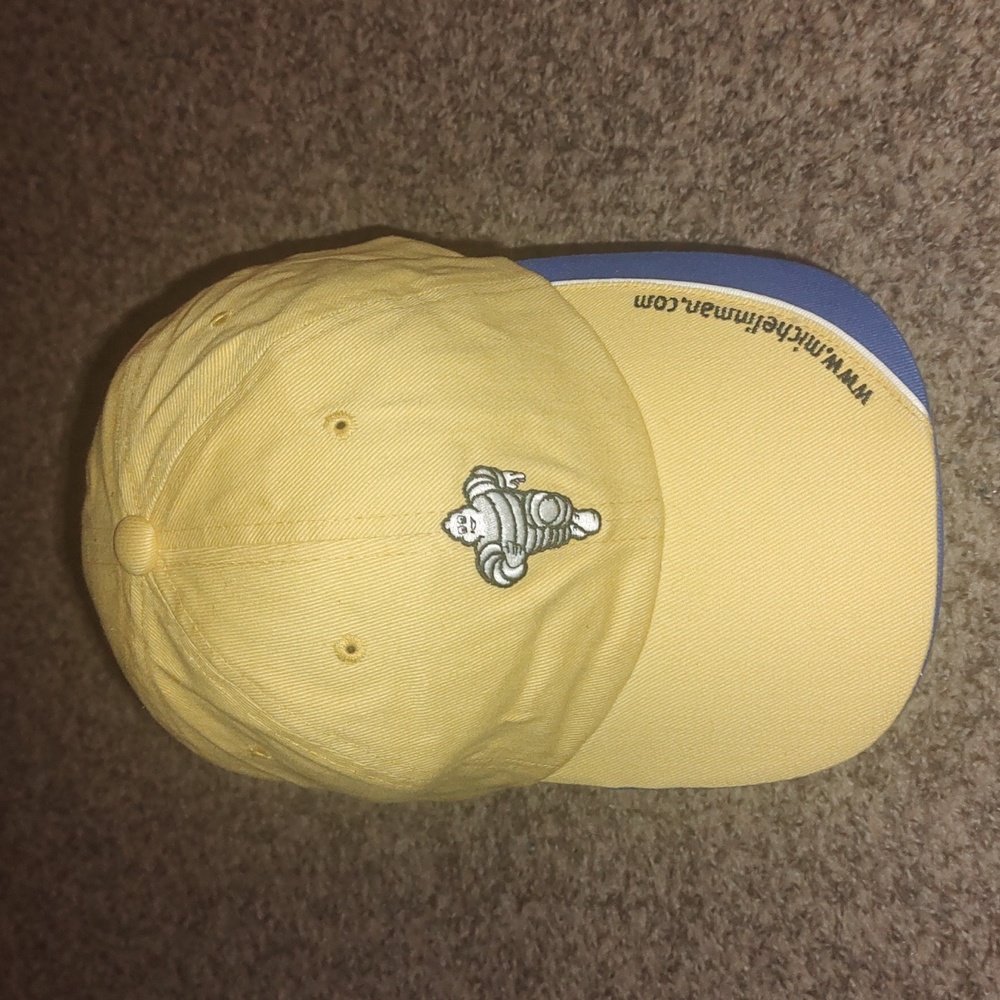 Michelin Man Tires Embroidered Adjustable Strapback Hat Cap Yellow Blue OS Rare